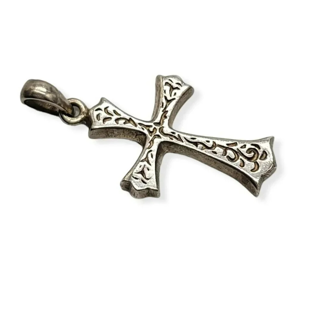 Puffed Sterling Silver .925 Filigree Vintage Crucifix Cross Pendant 2" - Picture 2 of 4